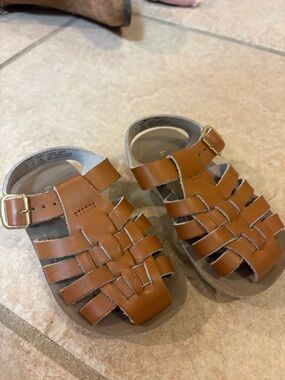 Salt Water Sandals by Hoy Kids Tan/Brown Leather Woven Sandals